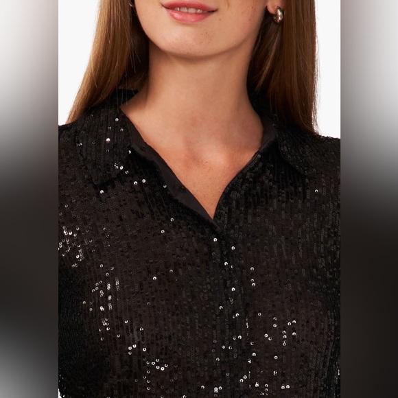 Halogen Women’s Sequin Long Sleeve Black Shirt Size Large New with tag - Picture 3 of 14